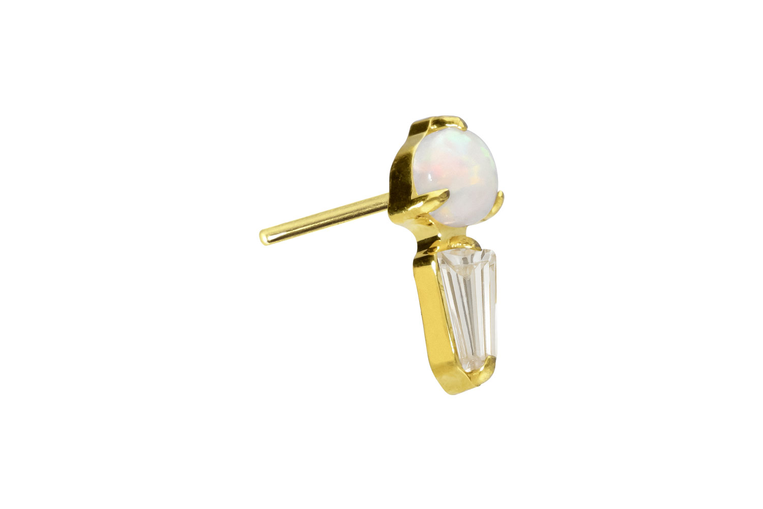 Titan Aufsatz mit Push Pin SYNTHETISCHER OPAL + KRISTALLRECHTECK von Piercingline